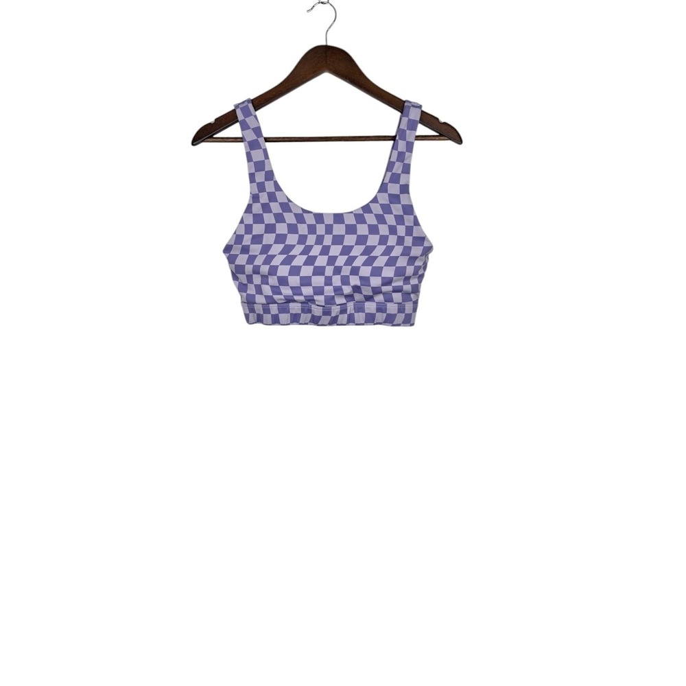 WILO The Label Sports Bra Womens M Wave Print Purple Padded Warped Checkerboard